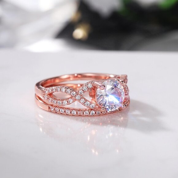 😍Double Layer Rose Gold Plated Lovely Fashion Ring Set for Women/Girl, L045 - Picture 6 of 6